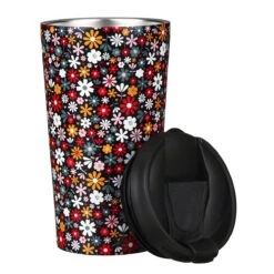 Eco Chic Black Ditsy Flowers Stainless Steel Travel Coffee Cup -Yanke Home Shop eco chic n014 disty black flowers stainless steel travel coffee cup 02