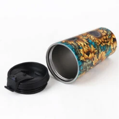 Eco Chic Sunflowers Stainless Steel Travel Coffee Cup -Yanke Home Shop eco chic n015 sunflowers stainless steel travel coffee cup 01b