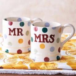 Emma Bridgewater Polka Dot Mr & Mrs Set Of 2 Half Pint Boxed Mugs -Yanke Home Shop emma birdgewater polka dot mr mrs 2 1 2 pint mugs boxed lifestyle image01
