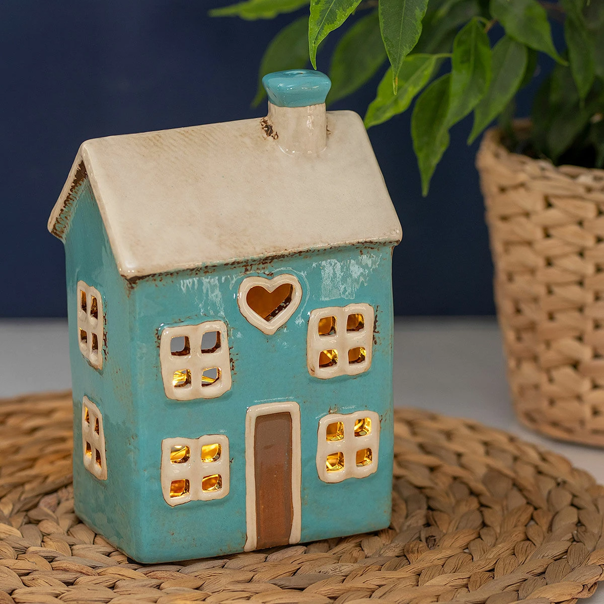 Shudehill Village Pottery Heart House Bright Blue Tealight Holder 3 Shudehill Village Pottery Heart House Bright Blue Tealight Holder