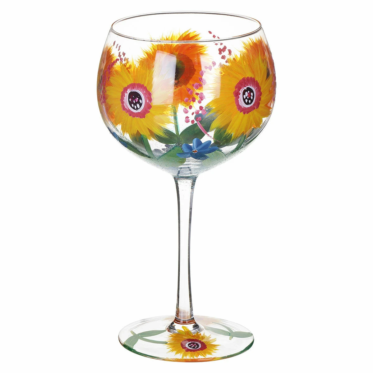 Lynsey Johnstone Hand Painted Sunflowers & Blue Wildflowers Gin Glass 4 Lynsey Johnstone Hand Painted Sunflowers & Blue Wildflowers Gin Glass - Image 2