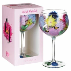 Lynsey Johnstone Hand Painted Alliums & Bees Gin Glass