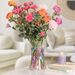 Lynsey Johnstone Hand Painted Dragonfly With Pink Flowers Hourglass Vase -Yanke Home Shop lesser and pavey lp48333 dragonfly lynsey johnstone vase lifestyle 3