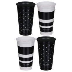 Kate Spade New York Black & White Stripe/Dot Set Of Four Travel Cups -Yanke Home Shop lifeguard press 217049 kate spade travel cup set 2