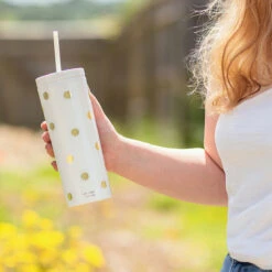 Kate Spade New York Gold Dot With Script Acrylic Tumbler With Straw -Yanke Home Shop lifeguard press kate spade 224338 gold dot tumbler with straw lifestyle
