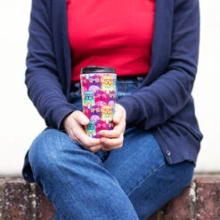 Eco Chic Cats With Glasses Stainless Steel Travel Coffee Cup -Yanke Home Shop n27 eco chic catsglasses stainless steel travel coffee cup lifestyle