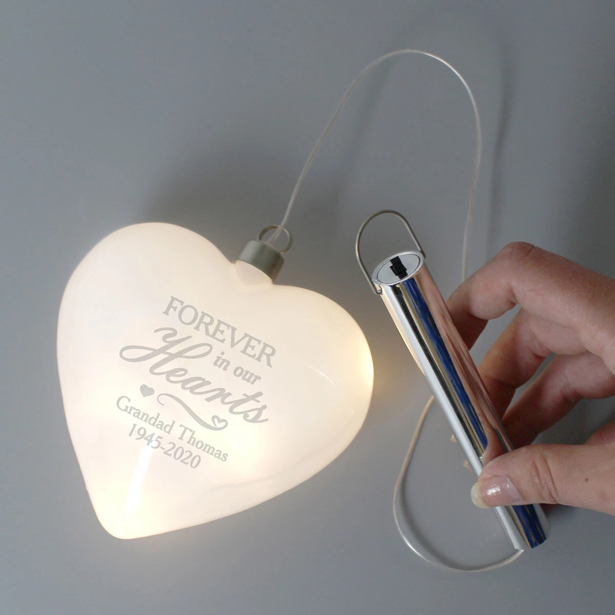 Personalised 'Forever In Our Hearts' LED Hanging Glass Heart 4 Personalised 'Forever In Our Hearts' LED Hanging Glass Heart - Image 2