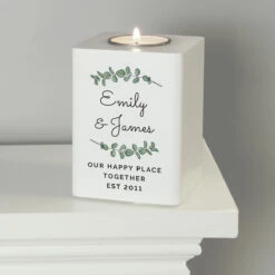 Personalised Botanical White Wooden Tealight Holder -Yanke Home Shop p1011f34 1