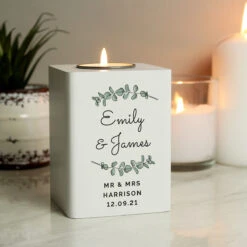 Personalised Botanical White Wooden Tealight Holder -Yanke Home Shop p1011f34 2