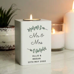Personalised Botanical White Wooden Tealight Holder -Yanke Home Shop p1011f34 3
