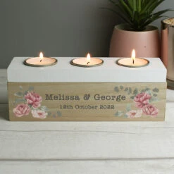 Personalised Floral Watercolour Triple Tealight Holder -Yanke Home Shop p1011f39 personalised floral watercolour triple tealight holder 3