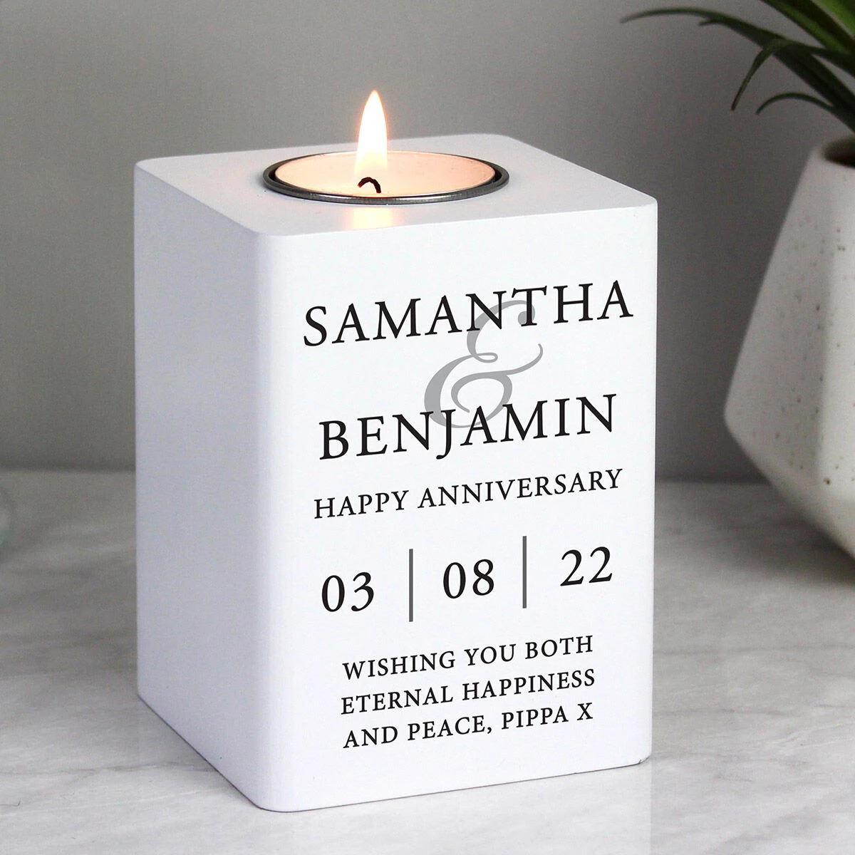 Personalised Couples White Wooden Tealight Holder 6 Personalised Couples White Wooden Tealight Holder - Image 4