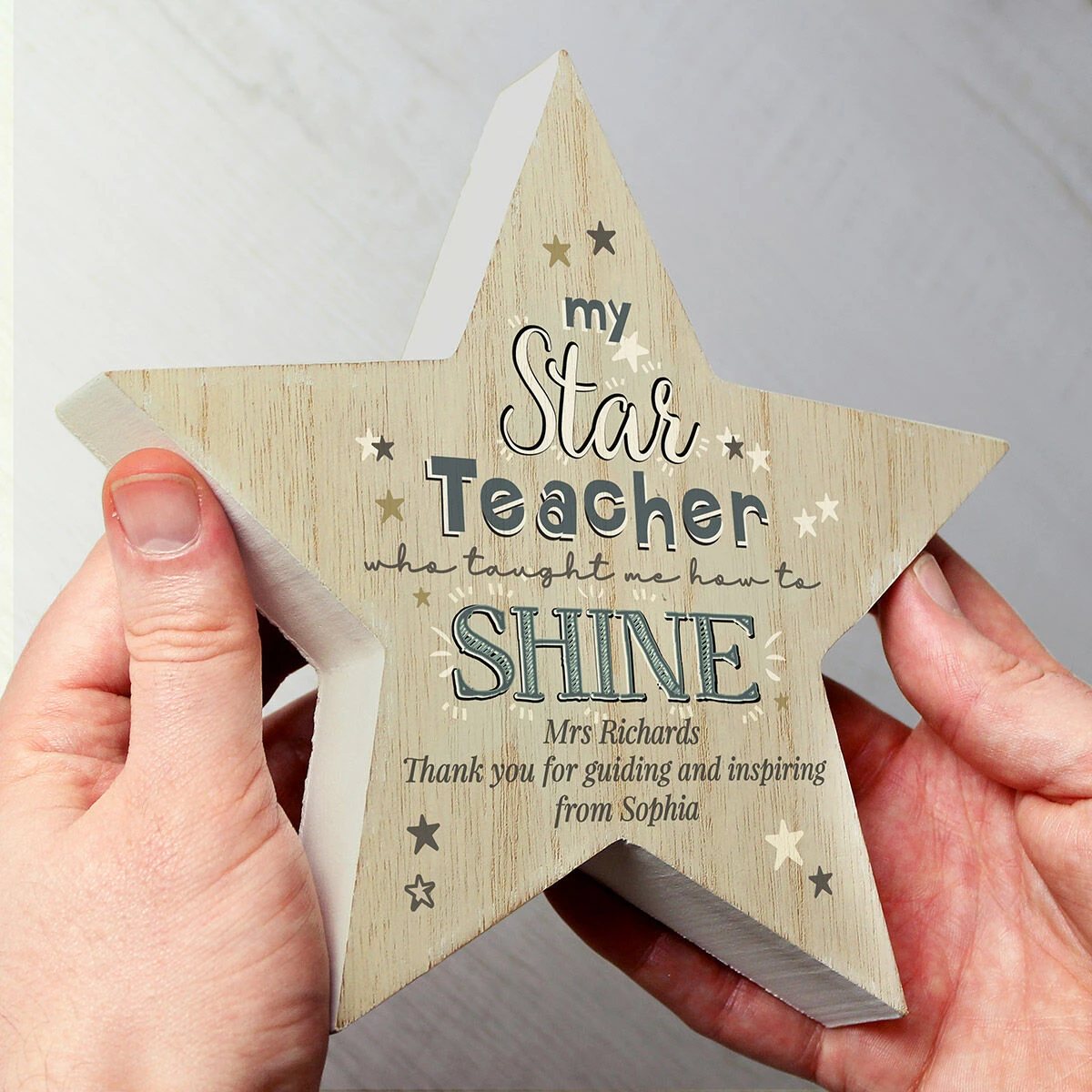 Personalised ‘My Star Teacher’ Rustic Wooden Star Decoration 7 Personalised ‘My Star Teacher’ Rustic Wooden Star Decoration - Image 5
