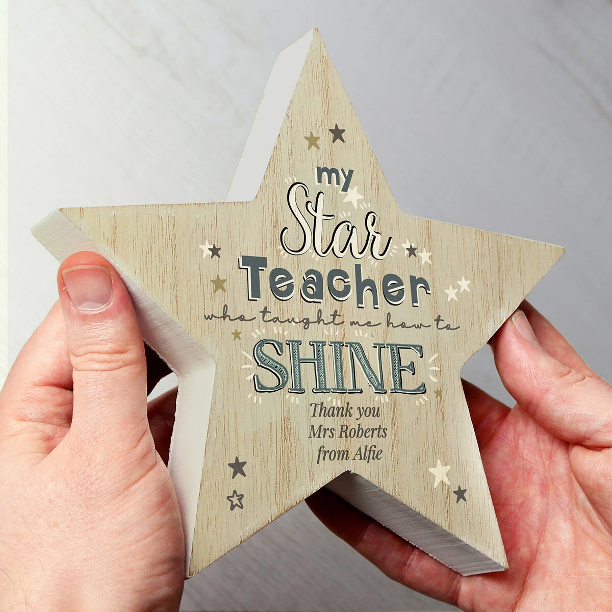Personalised ‘My Star Teacher’ Rustic Wooden Star Decoration 3 Personalised ‘My Star Teacher’ Rustic Wooden Star Decoration