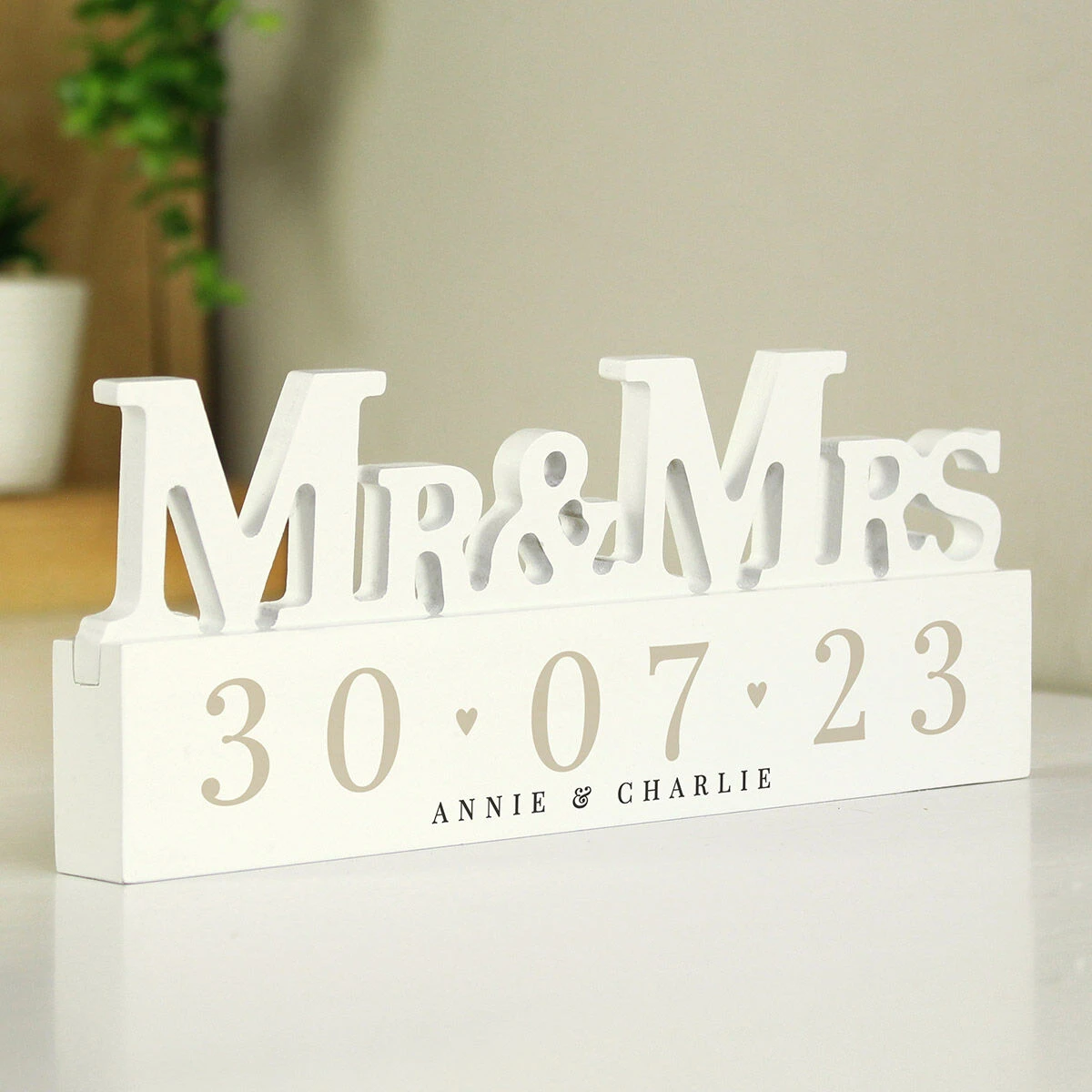 Personalised Big Date Wooden Mr & Mrs Ornament 4 Personalised Big Date Wooden Mr & Mrs Ornament - Image 2