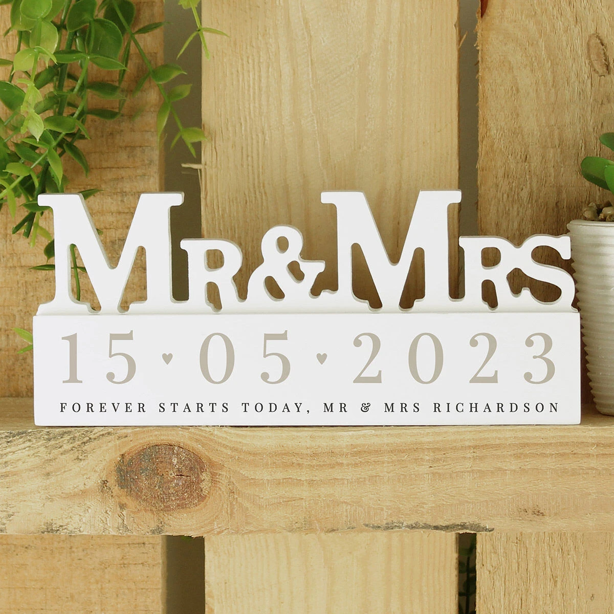 Personalised Big Date Wooden Mr & Mrs Ornament 6 Personalised Big Date Wooden Mr & Mrs Ornament - Image 4