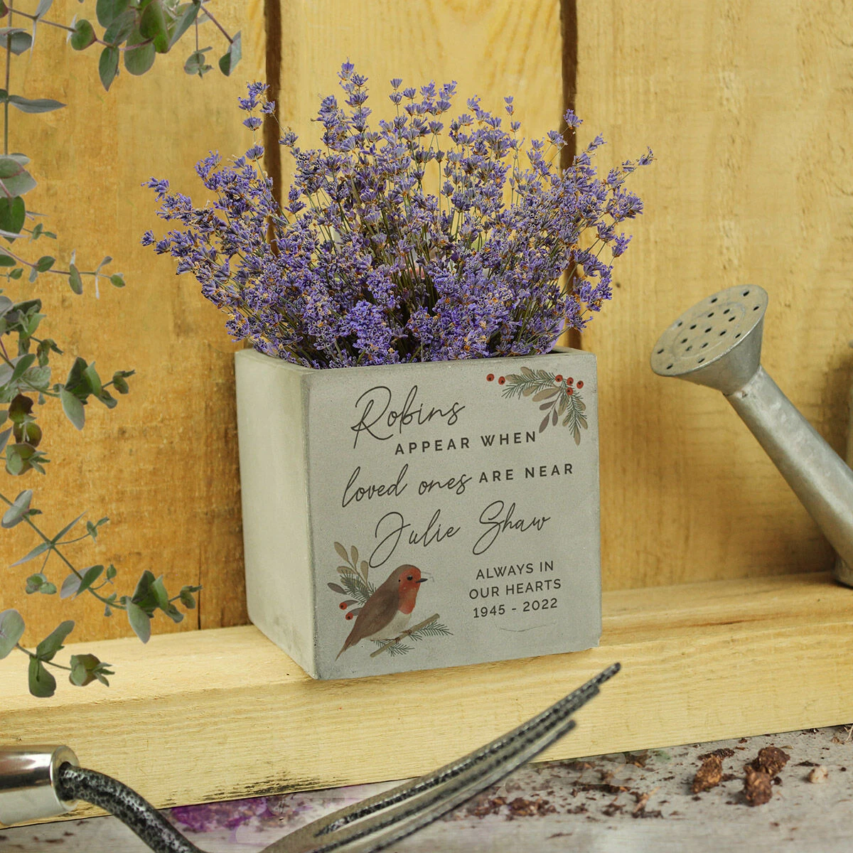 Personalised Robin Memorial Concrete Plant Pot 3 Personalised Robin Memorial Concrete Plant Pot