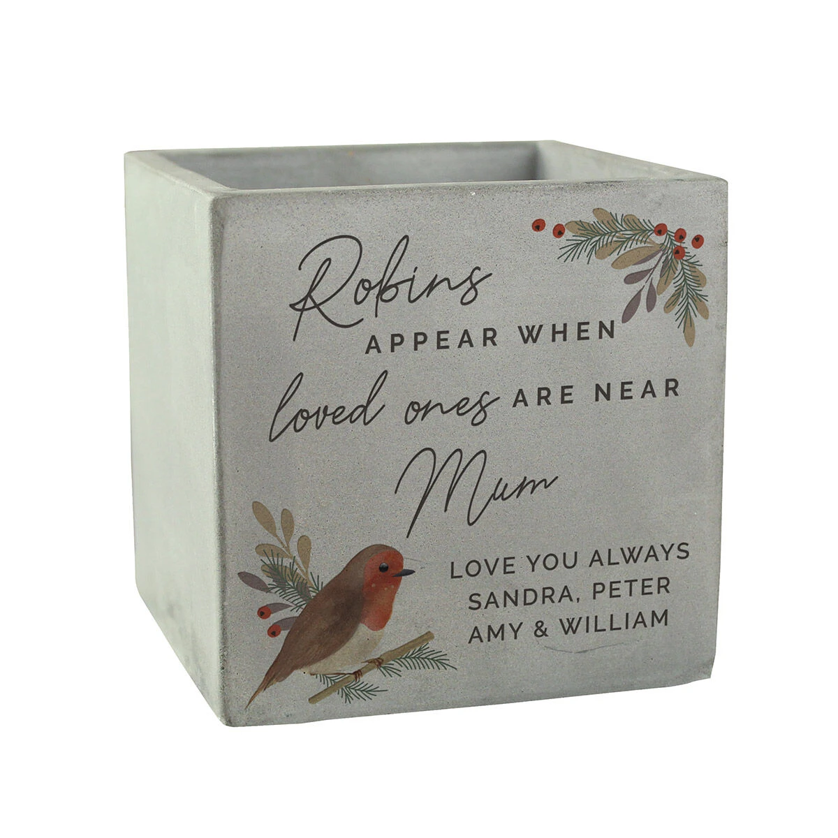 Personalised Robin Memorial Concrete Plant Pot 5 Personalised Robin Memorial Concrete Plant Pot - Image 3