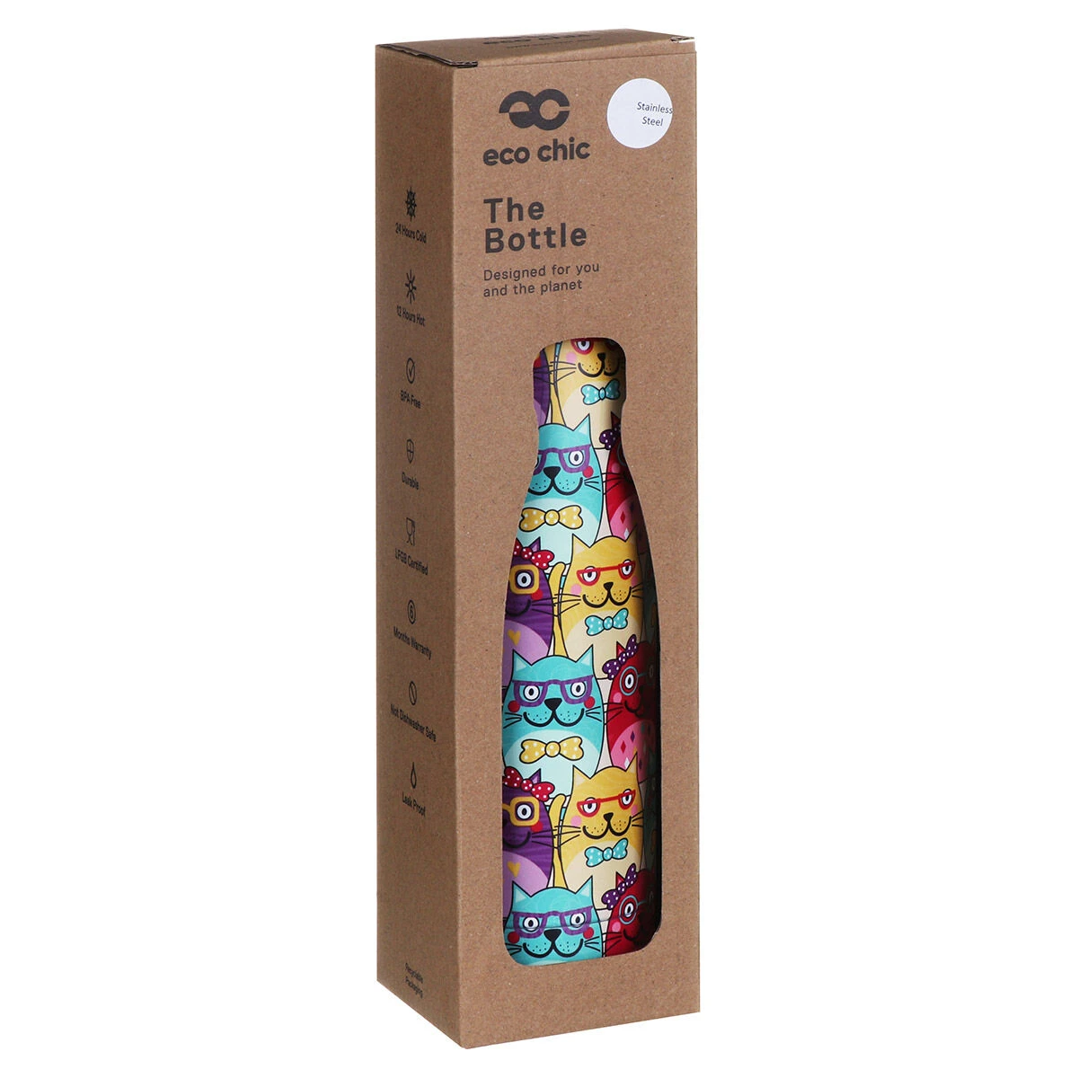 Eco Chic Cats With Glasses 500ml Thermal Drinks Bottle 4 Eco Chic Cats With Glasses 500ml Thermal Drinks Bottle - Image 2