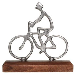 Transomnia Silver Metal Cyclist On Wooden Base Decoration -Yanke Home Shop transomnia decc715 silver metal cyclist on wooden base decoration 1