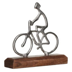 Transomnia Silver Metal Cyclist On Wooden Base Decoration -Yanke Home Shop transomnia decc715 silver metal cyclist on wooden base decoration 2