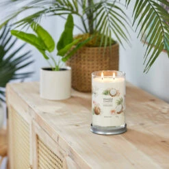 Yankee Candle Coconut Beach Signature Large Tumbler Candle -Yanke Home Shop yankee candle 1630035e coconut beach signature large tumbler candle lifestyle 1