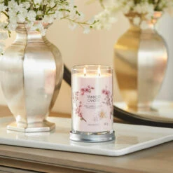 Yankee Candle Pink Cherry & Vanilla Signature Large Tumbler Candle -Yanke Home Shop yankee candle 1630054e pink cherry vanilla signature large tumbler candle lifestyle 1