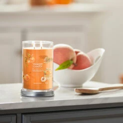 Yankee Candle Farm Fresh Peach Signature Large Tumbler Candle -Yanke Home Shop yankee candle 1631843e farm fresh peach signature large tumbler candle lifestyle 1